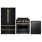 ZLINE 3-Piece Appliance Package - 30-Inch Gas Range, Refrigerator, and Dishwasher in Black Stainless Steel with Champagne Bronze Accents