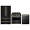 ZLINE 3-Piece Appliance Package - 30-Inch Gas Range, Refrigerator, and Dishwasher in Black Stainless Steel with Gold Accents