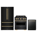 ZLINE 3-Piece Appliance Package - 30-Inch Gas Range, Refrigerator, and Dishwasher in Black Stainless Steel with Gold Accents