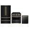 ZLINE 3-Piece Appliance Package - 30-Inch Gas Range, Refrigerator, and Dishwasher in Black Stainless Steel with Gold Accents