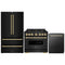 ZLINE 3-Piece Appliance Package - 36-Inch Gas Range, Refrigerator, and Dishwasher in Black Stainless Steel with Gold Accents