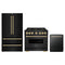ZLINE 3-Piece Appliance Package - 36-Inch Gas Range, Refrigerator, and Dishwasher in Black Stainless Steel with Gold Accents
