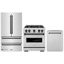 ZLINE 3-Piece Appliance Package - 30-Inch Gas Range, Refrigerator, and Dishwasher in Stainless Steel with Matte Black Accents