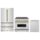 ZLINE 3-Piece Appliance Package - 36-Inch Gas Range, Refrigerator, and Dishwasher in Stainless Steel with Gold Accents