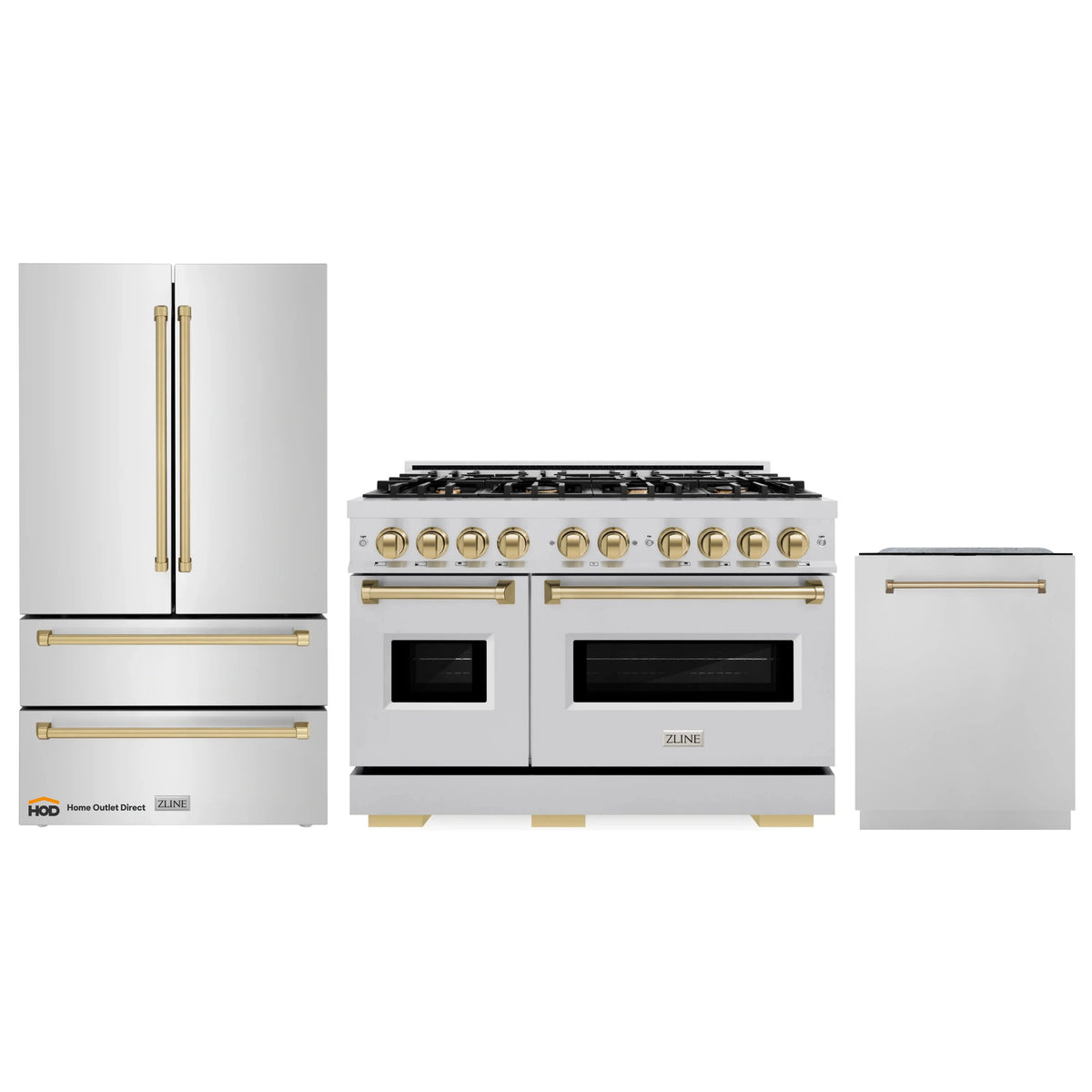 Stainless steel ZLINE 3-piece appliance package with gas range and dishwasher