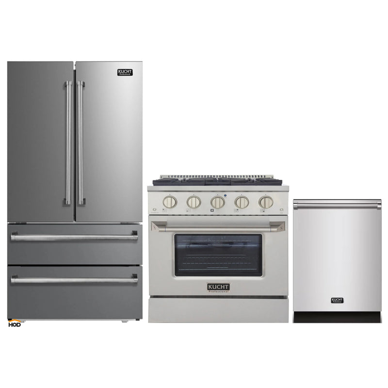 Kucht 3-Piece Appliance Package - 30-Inch Propane Gas Range with 4.2 Cu. Ft. Oven, 36-Inch Refrigerator & Dishwasher in Stainless Steel