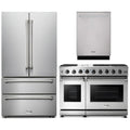 Thor Kitchen 3-Piece Appliance Package - 48-Inch Natural Gas Range, French Door Refrigerator, & Dishwasher in Stainless Steel