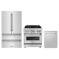 ZLINE 3-Piece Appliance Package - 30-Inch Dual Fuel Range, Refrigerator, and 3-Rack Dishwasher in Stainless Steel