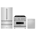 ZLINE 3-Piece Appliance Package - 36-Inch Dual Fuel Range, Refrigerator, and 3-Rack Dishwasher in Stainless Steel