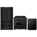 ZLINE 3-Piece Appliance Package - 36-Inch Legacy Dual Fuel Range, 36-Inch French Door Refrigerator, Dishwasher, in Black Stainless Steel