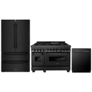 ZLINE 3-Piece Appliance Package - 48-Inch Legacy Dual Fuel Range, 36-Inch French Door Refrigerator, Dishwasher, in Black Stainless Steel