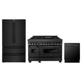 ZLINE 3-Piece Appliance Package - 48-Inch Legacy Dual Fuel Range, 36-Inch French Door Refrigerator, Dishwasher, in Black Stainless Steel