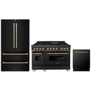 ZLINE 3-Piece Appliance Package - 48-Inch Legacy Dual Fuel Range, 36-Inch French Door Refrigerator, Dishwasher, in Black Stainless Steel with Champagne Bronze Accents