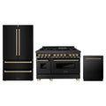 ZLINE 3-Piece Appliance Package - 48-Inch Legacy Dual Fuel Range, 36-Inch French Door Refrigerator, Dishwasher, in Black Stainless Steel with Champagne Bronze Accents