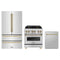 ZLINE 3-Piece Appliance Package - 30-Inch Legacy Autograph Dual Fuel Range, 36-Inch French Door Refrigerator, Dishwasher, in Stainless Steel with Champagne Bronze Accents