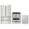 ZLINE 3-Piece Appliance Package - 30-Inch Legacy Autograph Dual Fuel Range, 36-Inch French Door Refrigerator, Dishwasher, in Stainless Steel with Gold Accents