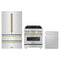 ZLINE 3-Piece Appliance Package - 30-Inch Legacy Autograph Dual Fuel Range, 36-Inch French Door Refrigerator, Dishwasher, in Stainless Steel with Gold Accents