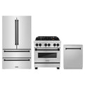 ZLINE 3-Piece Appliance Package - 30-Inch Legacy Autograph Dual Fuel Range, 36-Inch French Door Refrigerator, Dishwasher, in Stainless Steel with Matte Black Accents