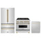 ZLINE 3-Piece Appliance Package - 36-Inch Legacy Autograph Dual Fuel Range, 36-Inch French Door Refrigerator, Dishwasher, in Stainless Steel with Gold Accents