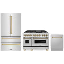 ZLINE 3-Piece Appliance Package - 48-Inch Legacy Autograph Dual Fuel Range, 36-Inch French Door Refrigerator, Dishwasher, in Stainless Steel with Champagne Bronze Accents