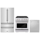 ZLINE 3-Piece Appliance Package - 30-Inch Paramount Dual Fuel Range, 36-Inch French Door Refrigerator, Dishwasher, in Stainless Steel