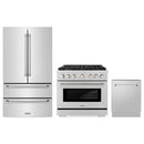 ZLINE 3-Piece Appliance Package - 36-Inch Paramount Dual Fuel Range, 36-Inch French Door Refrigerator, Dishwasher, in Stainless Steel