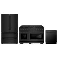 ZLINE 3-Piece Appliance Package - 48-Inch Paramount Dual Fuel Range, 36-Inch French Door Refrigerator, Dishwasher, in Black Stainless Steel