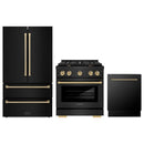 ZLINE 3-Piece Appliance Package - 30-Inch Paramount Dual Fuel Range, 36-Inch French Door Refrigerator, Dishwasher, in Black Stainless Steel with Champagne Bronze Accents