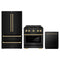 ZLINE 3-Piece Appliance Package - 30-Inch Paramount Dual Fuel Range, 36-Inch French Door Refrigerator, Dishwasher, in Black Stainless Steel with Champagne Bronze Accents