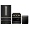 ZLINE 3-Piece Appliance Package - 30-Inch Paramount Dual Fuel Range, 36-Inch French Door Refrigerator, Dishwasher, in Black Stainless Steel with Gold Accents