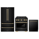 ZLINE 3-Piece Appliance Package - 36-Inch Paramount Dual Fuel Range, 36-Inch French Door Refrigerator, Dishwasher, in Black Stainless Steel with Champagne Bronze Accents