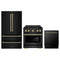 ZLINE 3-Piece Appliance Package - 36-Inch Paramount Dual Fuel Range, 36-Inch French Door Refrigerator, Dishwasher, in Black Stainless Steel with Champagne Bronze Accents