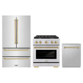 ZLINE 3-Piece Appliance Package - 30-Inch Paramount Autograph Dual Fuel Range, 36-Inch French Door Refrigerator, Dishwasher, in Stainless Steel with Champagne Bronze Accents