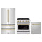 ZLINE 3-Piece Appliance Package - 30-Inch Paramount Autograph Dual Fuel Range, 36-Inch French Door Refrigerator, Dishwasher, in Stainless Steel with Champagne Bronze Accents