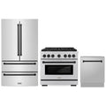 ZLINE 3-Piece Appliance Package - 36-Inch Paramount Autograph Dual Fuel Range, 36-Inch French Door Refrigerator, Dishwasher, in Stainless Steel with Matte Black Accents