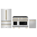 ZLINE 3-Piece Appliance Package - 48-Inch Paramount Autograph Dual Fuel Range, 36-Inch French Door Refrigerator, Dishwasher, in Stainless Steel with Champagne Bronze Accents