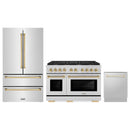 ZLINE 3-Piece Appliance Package - 48-Inch Paramount Autograph Dual Fuel Range, 36-Inch French Door Refrigerator, Dishwasher, in Stainless Steel with Gold Accents