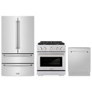 ZLINE 3-Piece Appliance Package - 30-Inch Paramount Gas Range, 36-Inch French Door Refrigerator, Dishwasher, in Stainless Steel