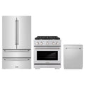 ZLINE 3-Piece Appliance Package - 30-Inch Paramount Gas Range, 36-Inch French Door Refrigerator, Dishwasher, in Stainless Steel