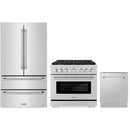 ZLINE 3-Piece Appliance Package - 36-Inch Paramount Gas Range, 36-Inch French Door Refrigerator, Dishwasher, in Stainless Steel