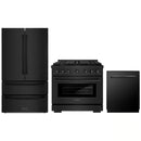 ZLINE 3-Piece Appliance Package - 36-Inch Paramount Gas Range, 36-Inch French Door Refrigerator, Dishwasher, in Black Stainless Steel