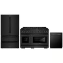 ZLINE 3-Piece Appliance Package - 48-Inch Paramount Gas Range, 36-Inch French Door Refrigerator, Dishwasher, in Black Stainless Steel