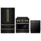 ZLINE 3-Piece Appliance Package - 30-Inch Paramount Gas Range, 36-Inch French Door Refrigerator, Dishwasher, in Black Stainless Steel with Champagne Bronze Accents