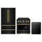 ZLINE 3-Piece Appliance Package - 30-Inch Paramount Gas Range, 36-Inch French Door Refrigerator, Dishwasher, in Black Stainless Steel with Champagne Bronze Accents