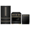 ZLINE 3-Piece Appliance Package - 30-Inch Paramount Gas Range, 36-Inch French Door Refrigerator, Dishwasher, in Black Stainless Steel with Gold Accents