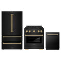 ZLINE 3-Piece Appliance Package - 30-Inch Paramount Gas Range, 36-Inch French Door Refrigerator, Dishwasher, in Black Stainless Steel with Gold Accents