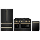 ZLINE 3-Piece Appliance Package - 48-Inch Paramount Gas Range, 36-Inch French Door Refrigerator, Dishwasher, in Black Stainless Steel with Gold Accents