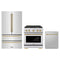 ZLINE 3-Piece Appliance Package - 30-Inch Paramount Autograph Gas Range, 36-Inch French Door Refrigerator, Dishwasher, in Stainless Steel with Champagne Bronze Accents