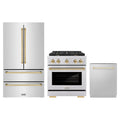 ZLINE 3-Piece Appliance Package - 30-Inch Paramount Autograph Gas Range, 36-Inch French Door Refrigerator, Dishwasher, in Stainless Steel with Gold Accents