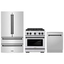 ZLINE 3-Piece Appliance Package - 30-Inch Paramount Autograph Gas Range, 36-Inch French Door Refrigerator, Dishwasher, in Stainless Steel with Matte Black Accents